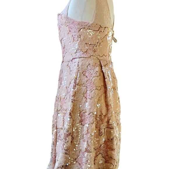 EVA FRANCO Sequin Formal Mini Fairycore Soft Glam Luxury Rose Gold Pink Size 4 - Picture 4 of 14